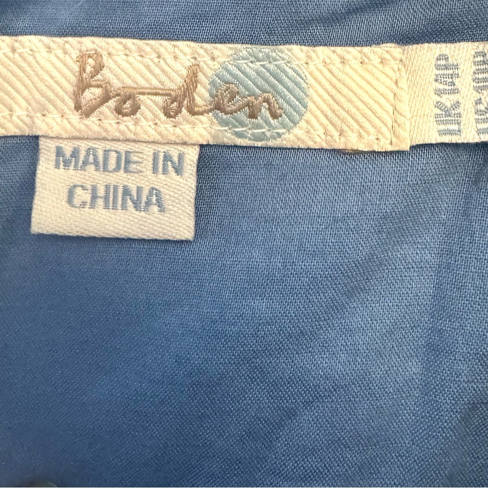 Boden Blue & White Pleated Midi Dress Size 14P | Cotton Linen Blend sleeves - Picture 3 of 7